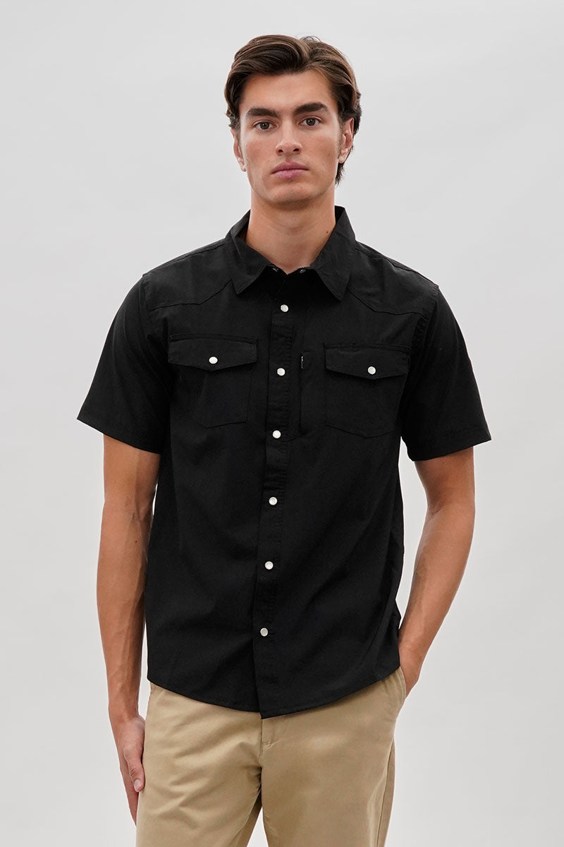 Canada Weather Gear Short Sleeve Snap Button Casual Shirt - Black - Mens Casual Shirts - International Clothiers