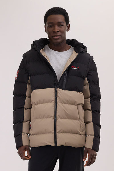 Canada Weather Gear Colour Block Zip Off Sleeve Bomber Jacket - Beige - Mens Bomber Jackets - International Clothiers