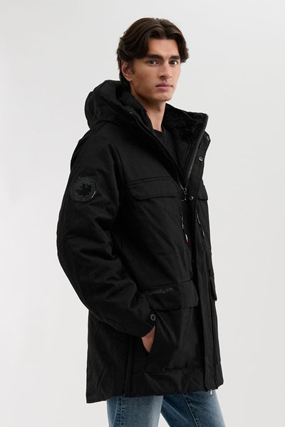Canada Weather Gear Faux Fur Lined Hood Parka Jacket - Black - Mens Parka Jackets - International Clothiers