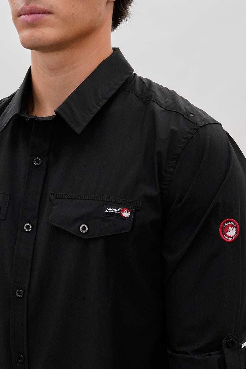 Canada Weather Gear Adventure Bound Utility Roll Up Sleeve Casual Shirt - Black - Mens Casual Shirts - International Clothiers