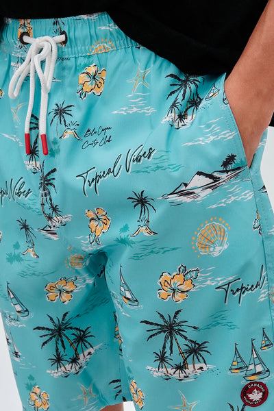 Canada Weather Gear Palm Tree Print Swim Shorts - Aqua - Mens Shorts & Capris - International Clothiers