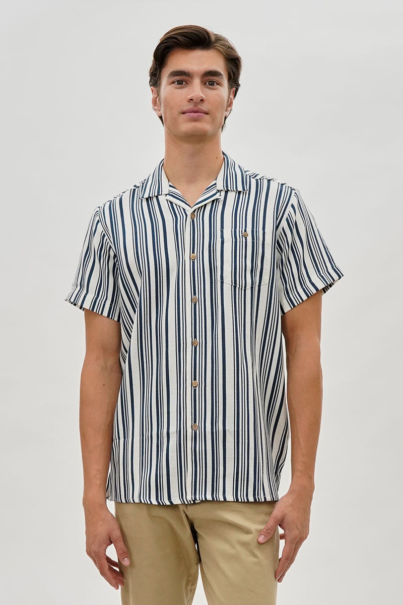 Super Triple Goose Vintage Striped Button Up Casual Shirt - Navy - Mens Casual Shirts - International Clothiers