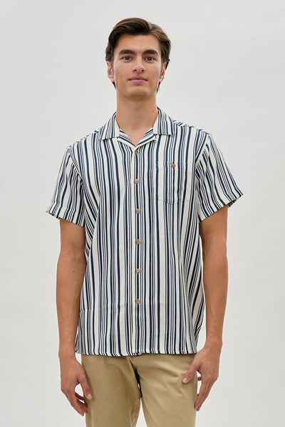 Super Triple Goose Vintage Striped Button Up Casual Shirt - Navy - Mens Casual Shirts - International Clothiers