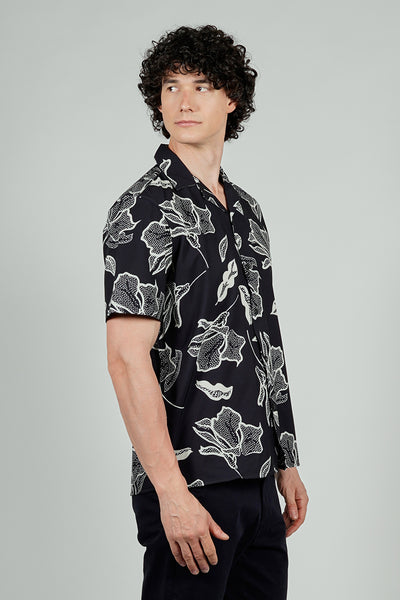 International INC Company Floral Camp Collar Button Up Casual Shirt - Black