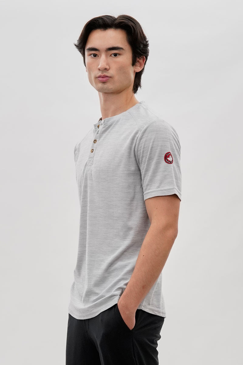 Canada Weather Gear Short Sleeve Henley Tee - Grey - Mens Tees & Tank Tops - International Clothiers