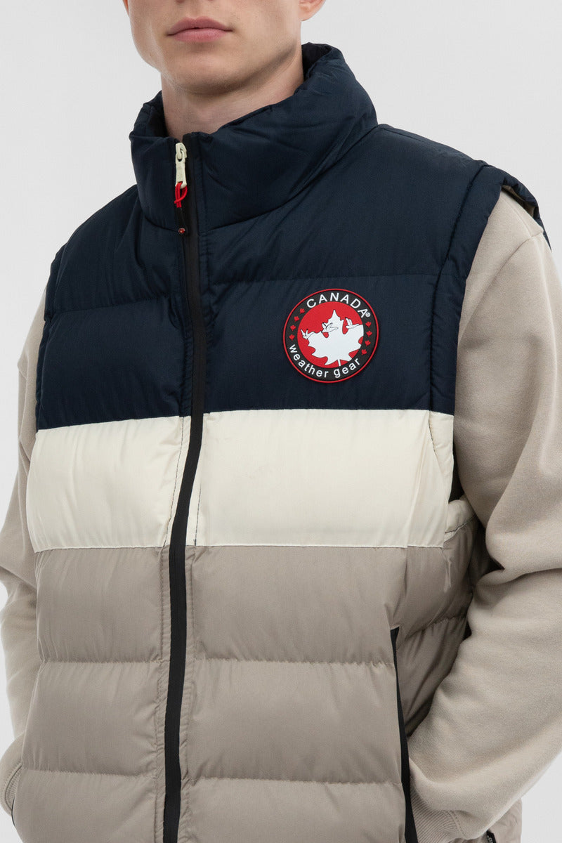 Canada Weather Gear Colour Block Puffer Vest - Beige - Mens Vests - International Clothiers