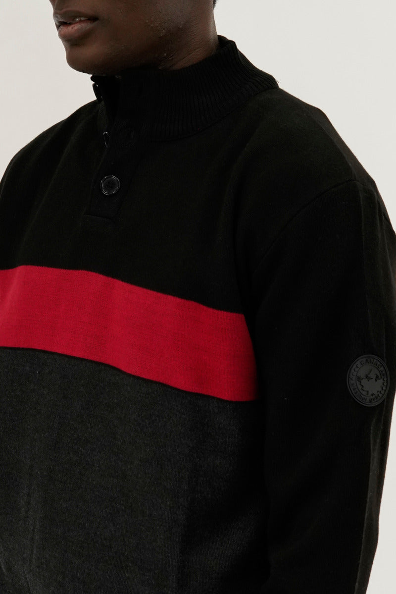 Canada Weather Gear Button Up Colour Block Pullover Sweater - Red - Mens Pullover Sweaters - International Clothiers