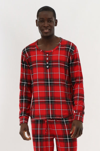 Canada Weather Gear Long Sleeve Printed Pajama Top - Red - Mens Pajamas - International Clothiers