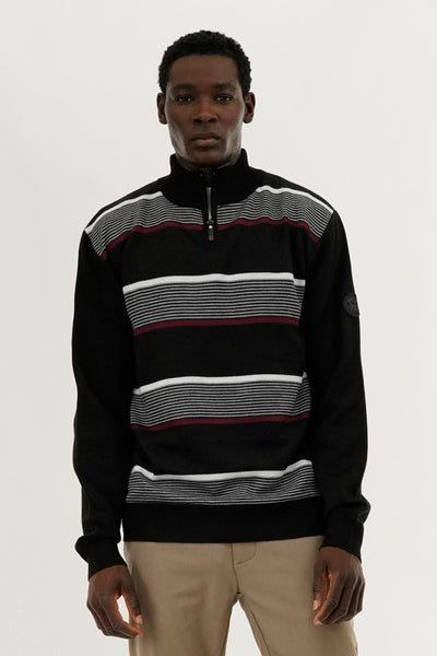 Canada Weather Gear Striped 1/4 Zip Pullover Sweater - Burgundy - Mens Pullover Sweaters - International Clothiers