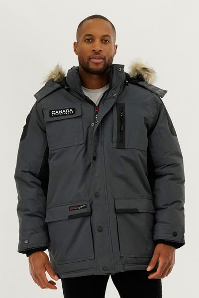 Canada Weather Gear Faux Fur Lined Arctic Parka Jacket - Grey - Mens Parka Jackets - International Clothiers