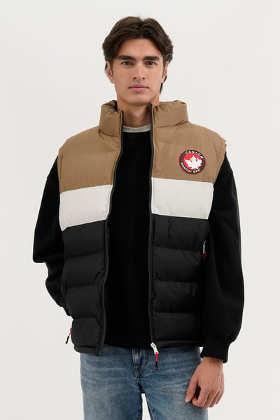 Canada Weather Gear Colour Block Puffer Vest - Beige - Mens Vests - International Clothiers