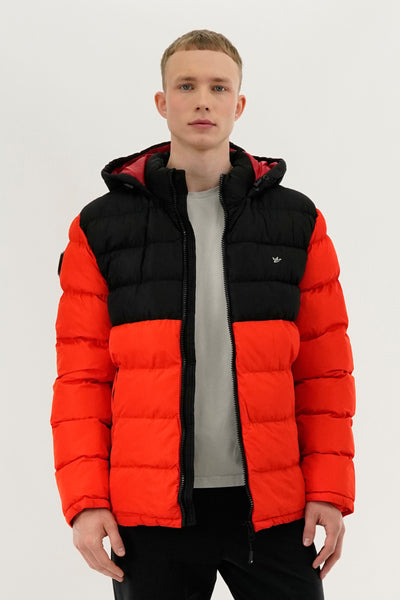 Super Triple Goose Colour Block Puffer Bomber Jacket - Orange - Mens Bomber Jackets - International Clothiers
