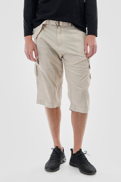 Essentials Super Triple Goose Belted Striped Cargo Shorts - Cream - Mens Shorts & Capris - International Clothiers
