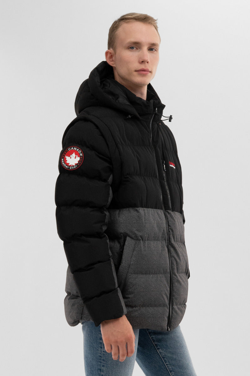 Canada Weather Gear Colour Block Zip Off Sleeve Bomber Jacket - Black - Mens Bomber Jackets - International Clothiers