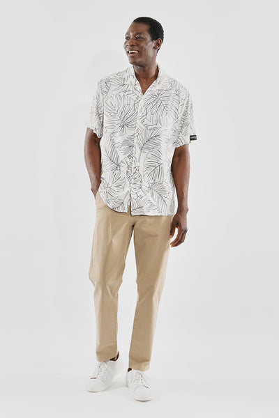 Canada Weather Gear Travel Collection Palm Print Button Up Casual Shirt - White - Mens Casual Shirts - International Clothiers