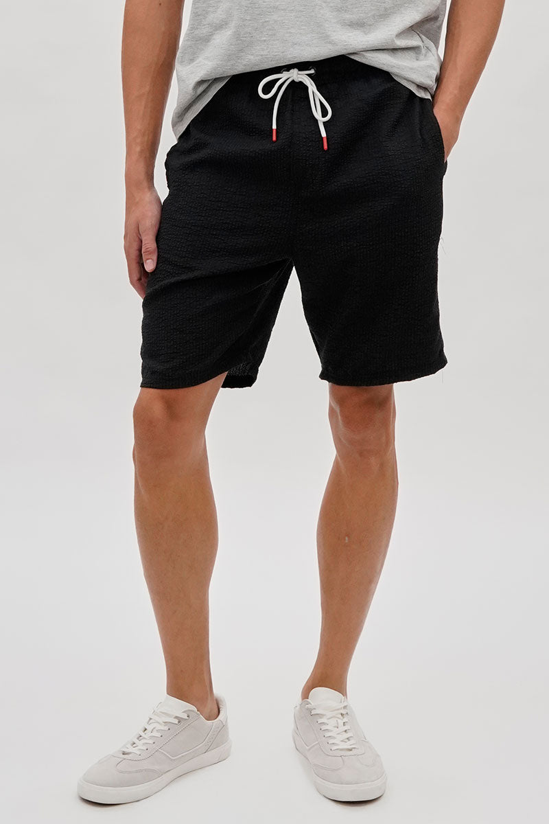 Canada Weather Gear Vintage Textured Tie Waist Shorts - Black - Mens Shorts & Capris - International Clothiers