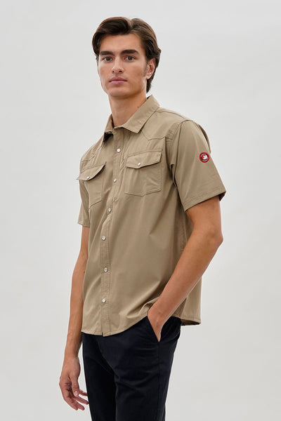 Canada Weather Gear Short Sleeve Snap Button Casual Shirt - Beige - Mens Casual Shirts - International Clothiers