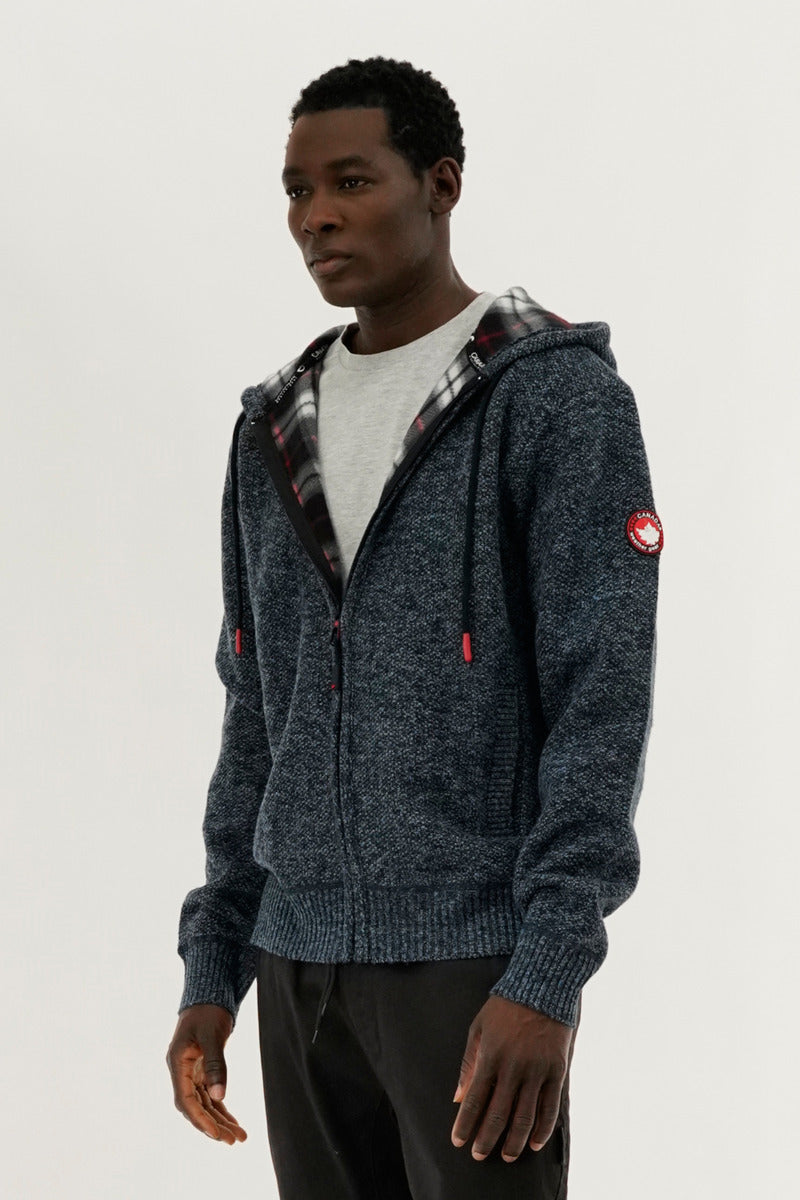 Canada Weather Gear Plaid Lined Zip Up Knit Hoodie - Navy - Mens Hoodies & Sweatshirts - International Clothiers