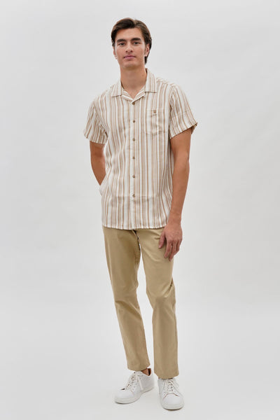 Super Triple Goose Vintage Striped Button Up Casual Shirt - Beige - Mens Casual Shirts - International Clothiers