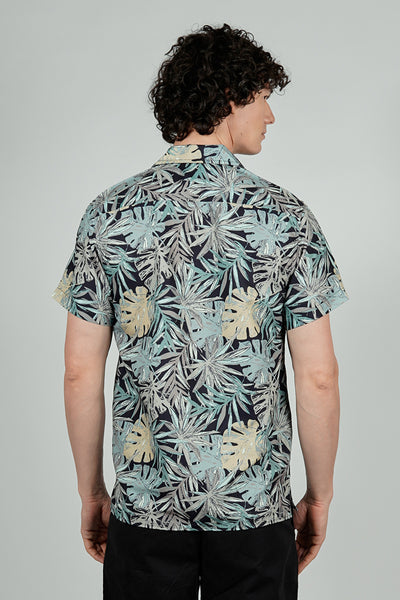 Boardsports Palm Tree Print Camp Collar Casual Shirt - Green