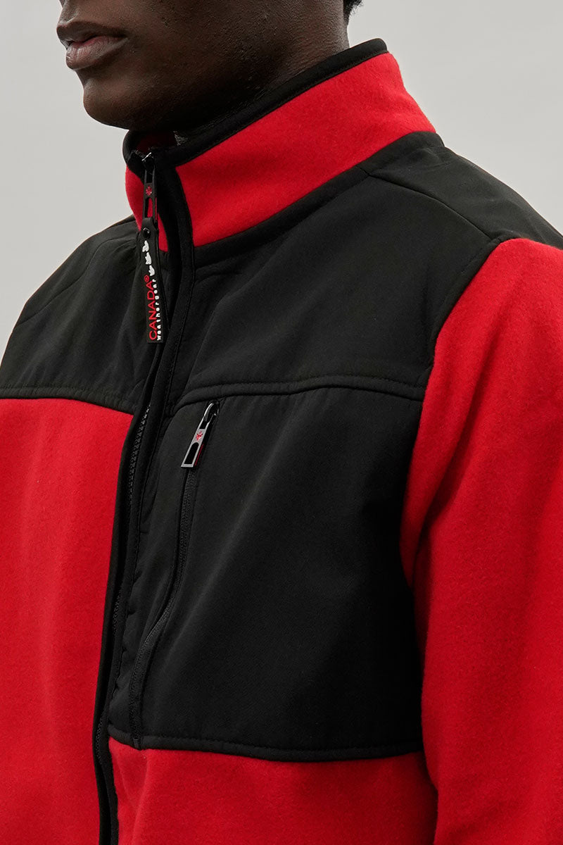 Canada Weather Gear Colour Block Fleece Lightweight Jacket - Red - Mens Lightweight Jackets - International Clothiers
