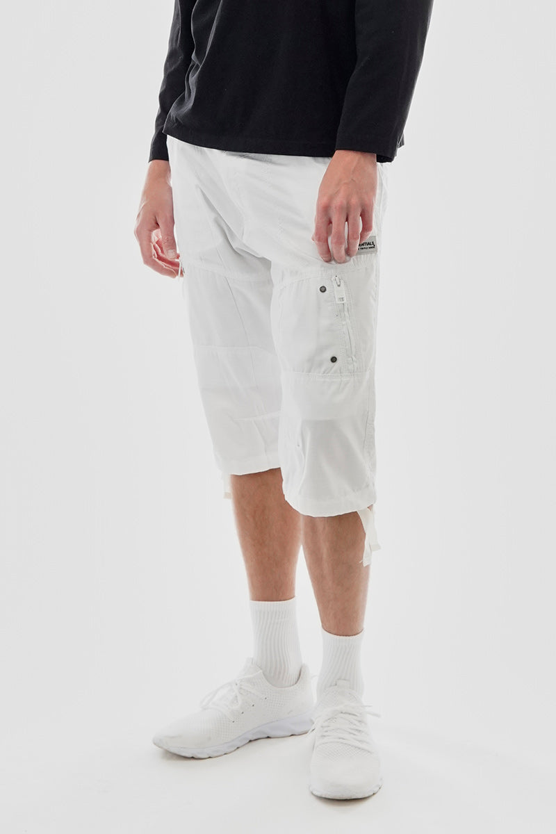 Essentials Super Triple Goose Striped Belted Cargo Shorts - White - Mens Shorts & Capris - International Clothiers