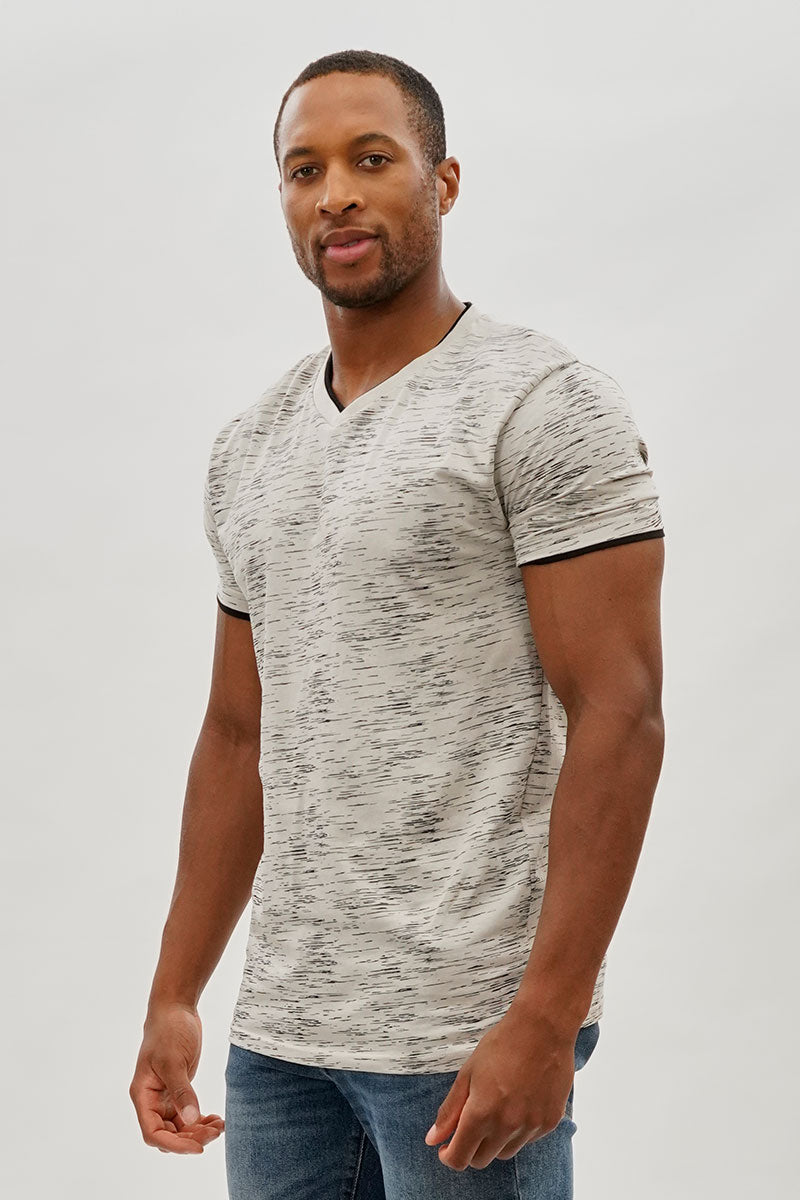Canada Weather Gear Vintage Patterned V-Neck Tee - Stone - Mens Tees & Tank Tops - International Clothiers