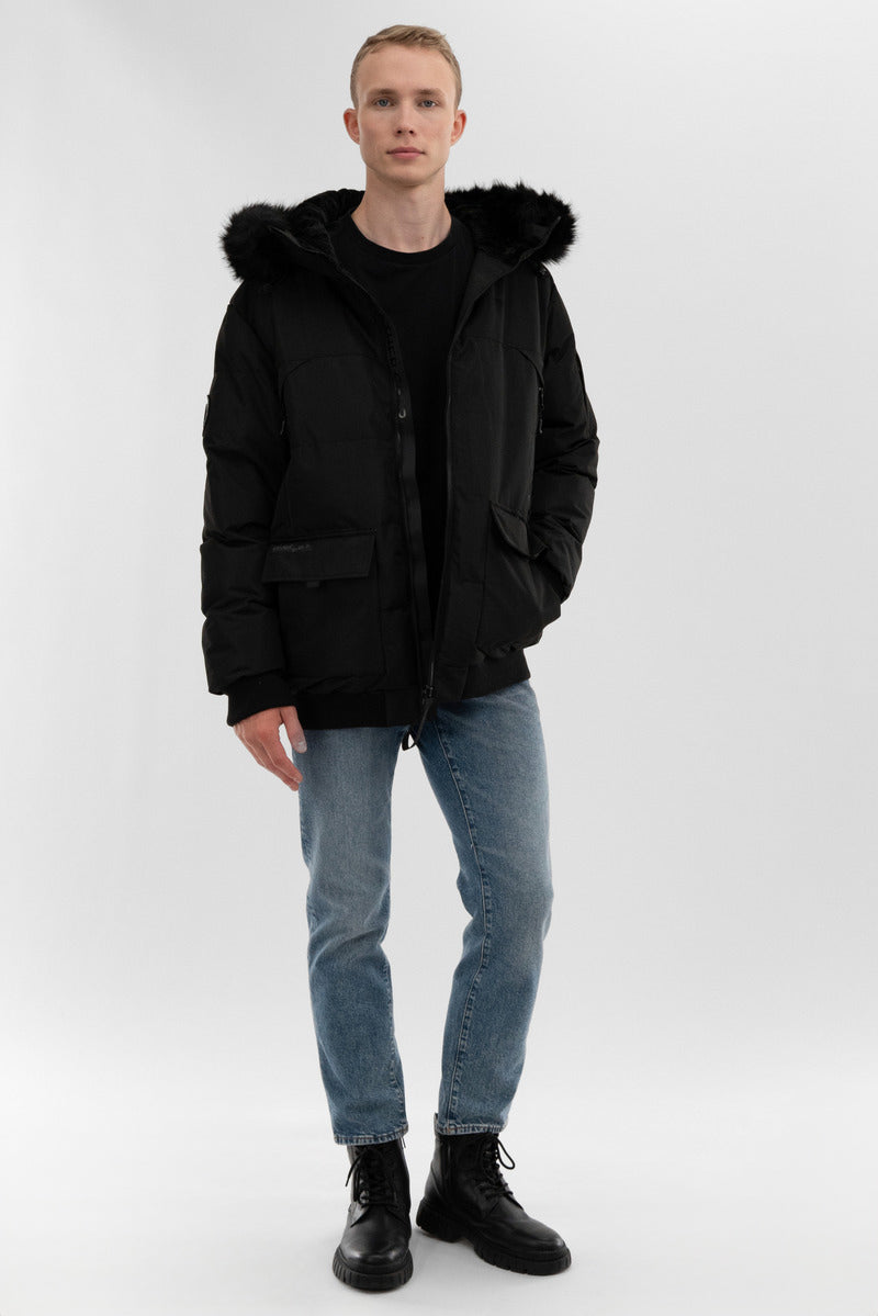 Canada Weather Gear Faux Fur Trim Bomber Jacket - Black - Mens Bomber Jackets - International Clothiers