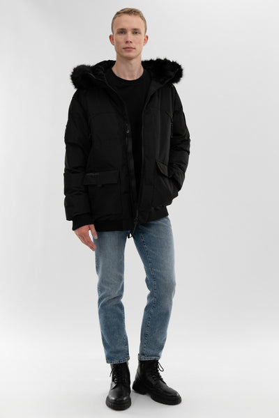 Canada Weather Gear Faux Fur Trim Bomber Jacket - Black - Mens Bomber Jackets - International Clothiers