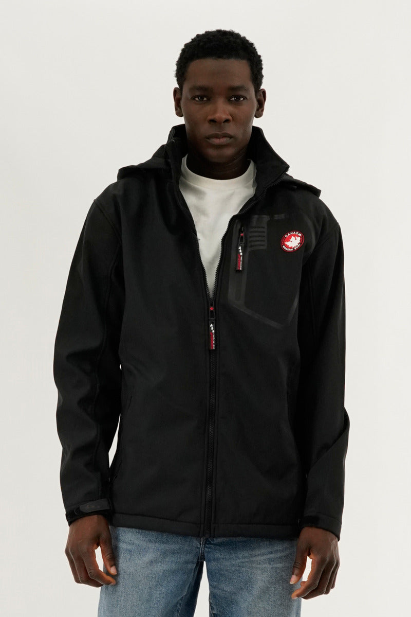 Canada Weather Gear Soft Shell Hooded Lightweight Jacket - Black - Mens Lightweight Jackets - International Clothiers