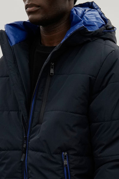 Oppenheimer Hooded Puffer Bomber Jacket - Navy - Mens Bomber Jackets - International Clothiers