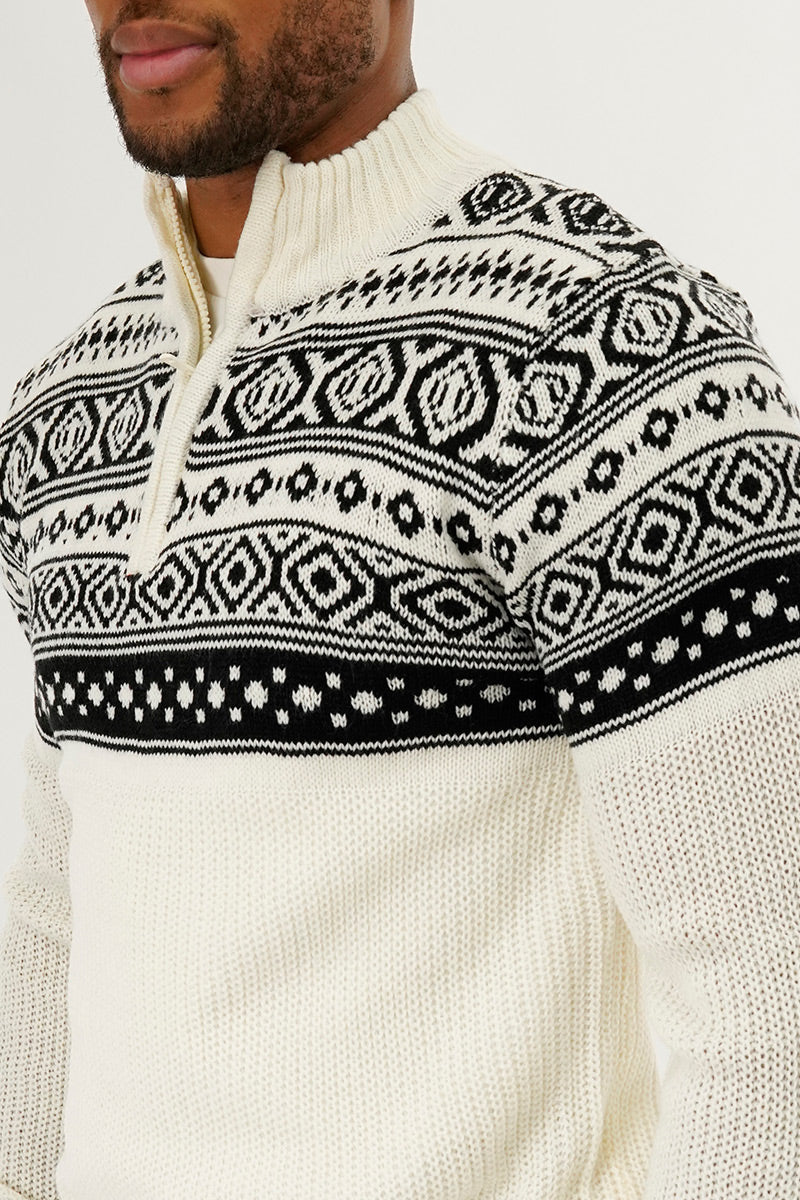 Canada Weather Gear 1/4 Zip Striped Pullover Sweater - White - Mens Pullover Sweaters - International Clothiers