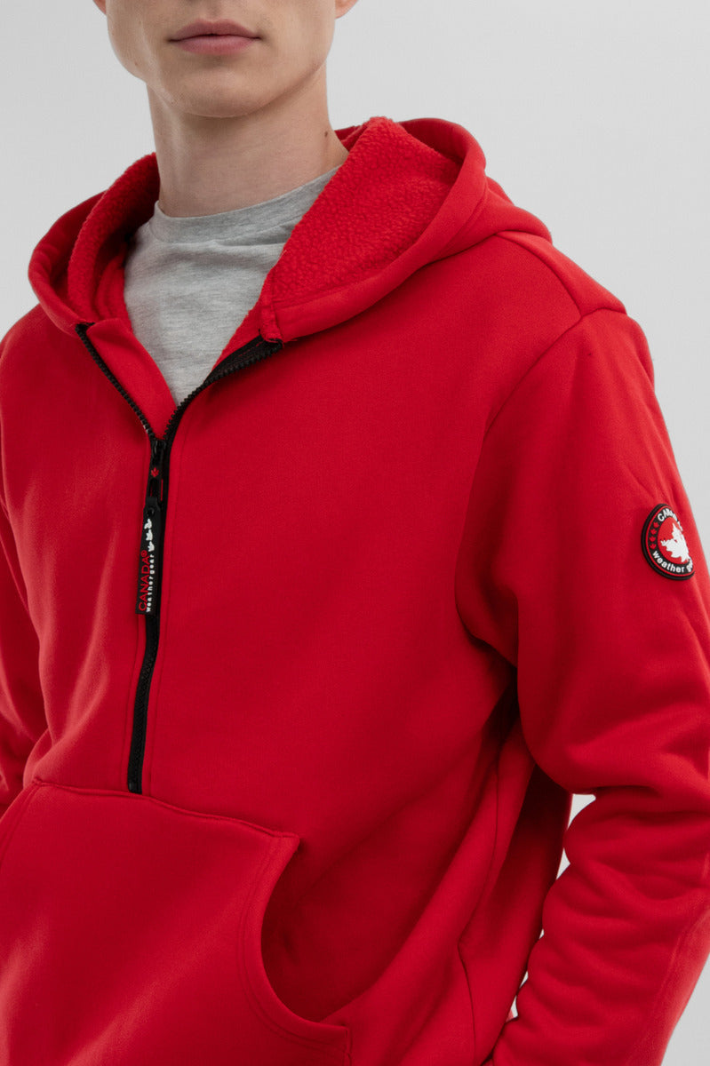 Canada Weather Gear Fleece Half Zip Hoodie - Red - Mens Hoodies & Sweatshirts - International Clothiers