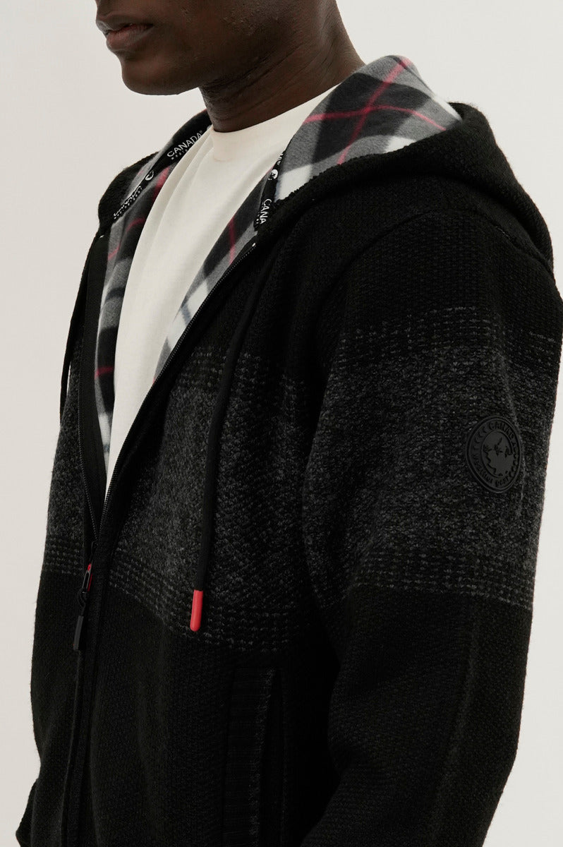 Canada Weather Gear Plaid Lined Striped Zip Up Hoodie - Black - Mens Hoodies & Sweatshirts - International Clothiers