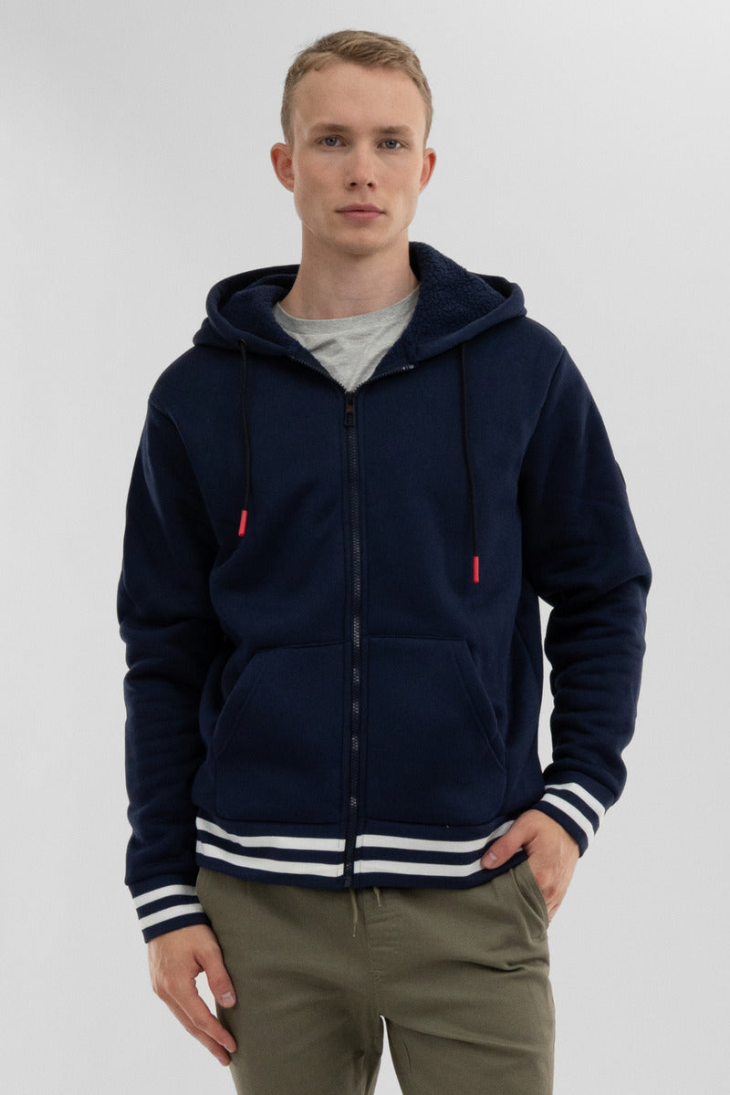 Fleece Lined Zip Up Hoodie - Navy