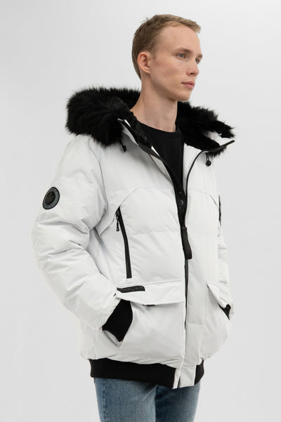 Canada Weather Gear Faux Fur Trim Bomber Jacket - White - Mens Bomber Jackets - International Clothiers