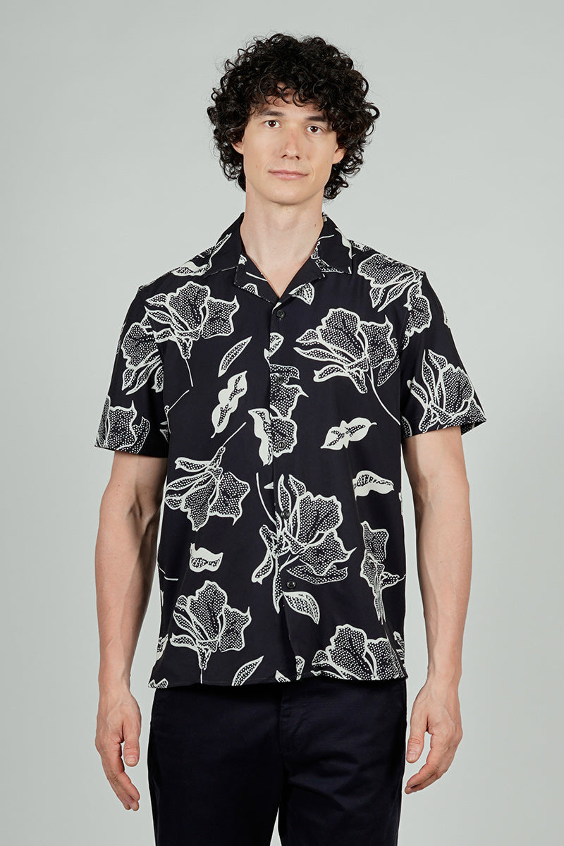 International INC Company Floral Camp Collar Button Up Casual Shirt - Black