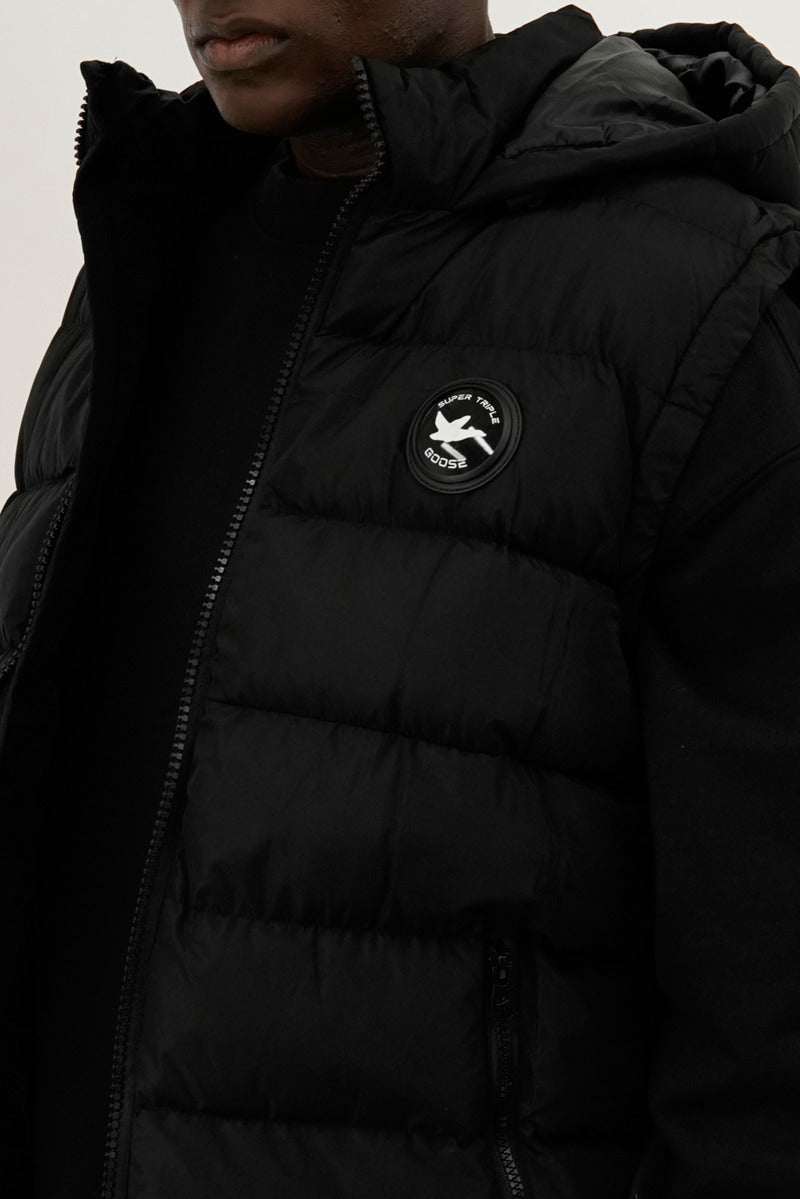 Super Triple Goose Colour Block Hooded Vest - Black - Mens Vests - International Clothiers