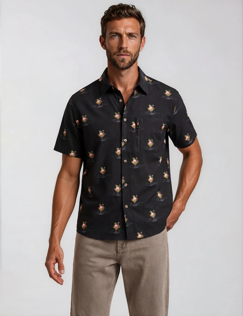 Short Sleeve Shirt with Front Zipper Pocket