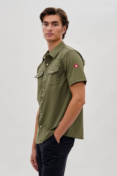 Canada Weather Gear Short Sleeve Snap Button Casual Shirt - Olive - Mens Casual Shirts - International Clothiers