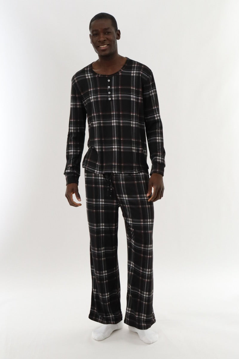 Canada Weather Gear Long Sleeve Printed Pajama Top - Black - Mens Pajamas - International Clothiers