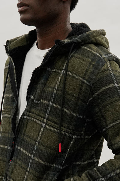 Canada Weather Gear Hooded Sherpa Lined Lightweight Jacket - Olive - Mens Lightweight Jackets - International Clothiers