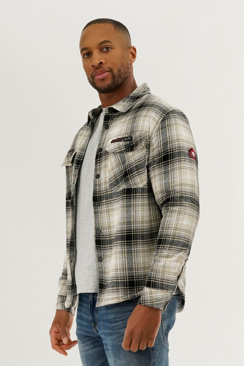 Canada Weather Gear Plaid Plush Lined Lightweight Jacket - Cream - Mens Lightweight Jackets - International Clothiers