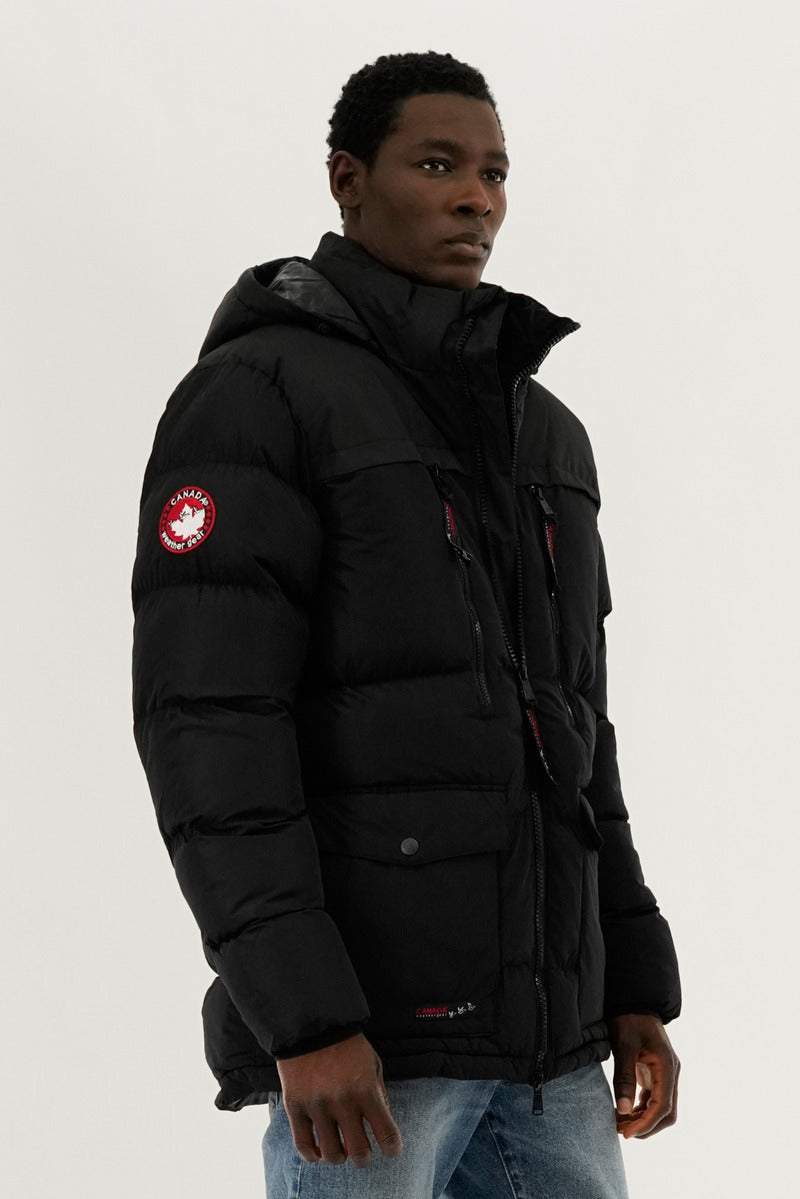 Canada Weather Gear Colour Block Puffer Bomber Jacket - Black - Mens Bomber Jackets - International Clothiers
