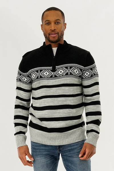 Canada Weather Gear 1/4 Zip Striped Pullover Sweater - Black - Mens Pullover Sweaters - International Clothiers