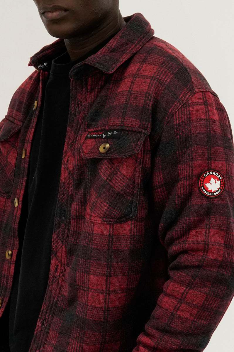 Canada Weather Gear Tartan Print Sherpa Lined Lightweight Jacket - Red - Mens Lightweight Jackets - International Clothiers