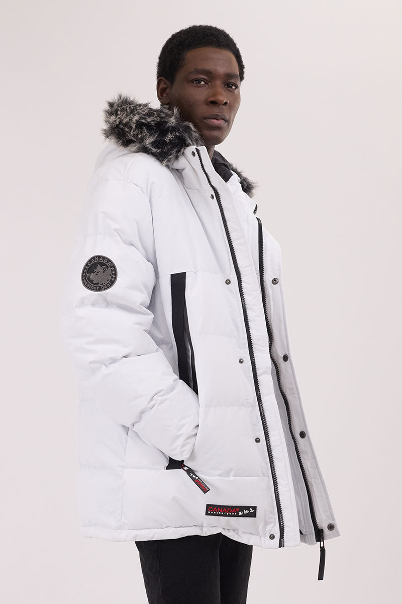 Canada Weather Gear Faux Fur Trim Puffer Parka Jacket - White - Mens Parka Jackets - International Clothiers