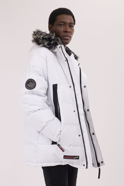 Canada Weather Gear Faux Fur Trim Puffer Parka Jacket - White - Mens Parka Jackets - International Clothiers