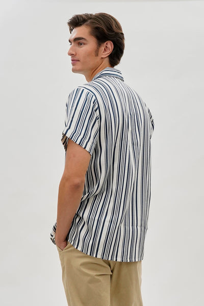 Super Triple Goose Vintage Striped Button Up Casual Shirt - Navy - Mens Casual Shirts - International Clothiers