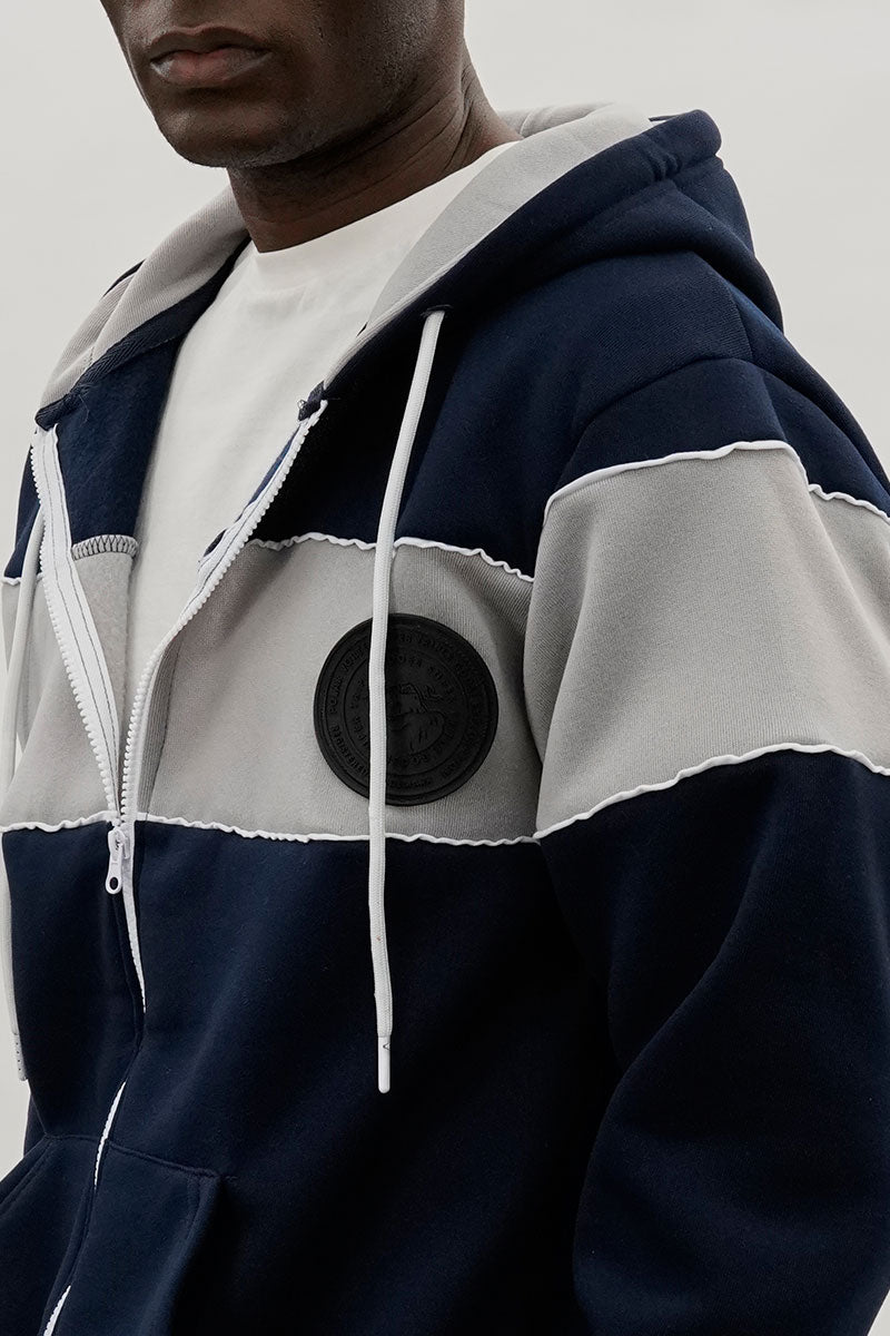 Super Triple Goose Colour Block Zip Up Hoodie - Navy - Mens Hoodies & Sweatshirts - International Clothiers
